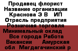 Продавец-флорист › Название организации ­ Краснова Э.В., ИП › Отрасль предприятия ­ Розничная торговля › Минимальный оклад ­ 1 - Все города Работа » Вакансии   . Амурская обл.,Магдагачинский р-н